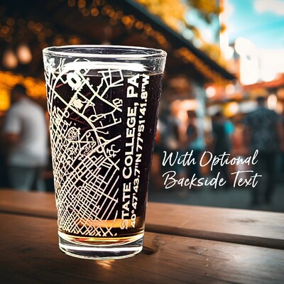 Etched State College PA Urban Map Pint Glass - Engraved Penn State Campus Area Glasses - Personalization Option - Great Christmas Gift - image1